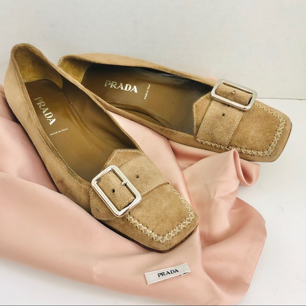 PRADA Suede Buckle Kitten Loafer - Picture 2 of 8